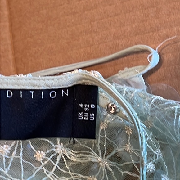 ASOS EDITION SEQUINED SHEER PART DRESS SZ 0 OVERSIZED MINT GREEN GOLD THREADING - Picture 3 of 10